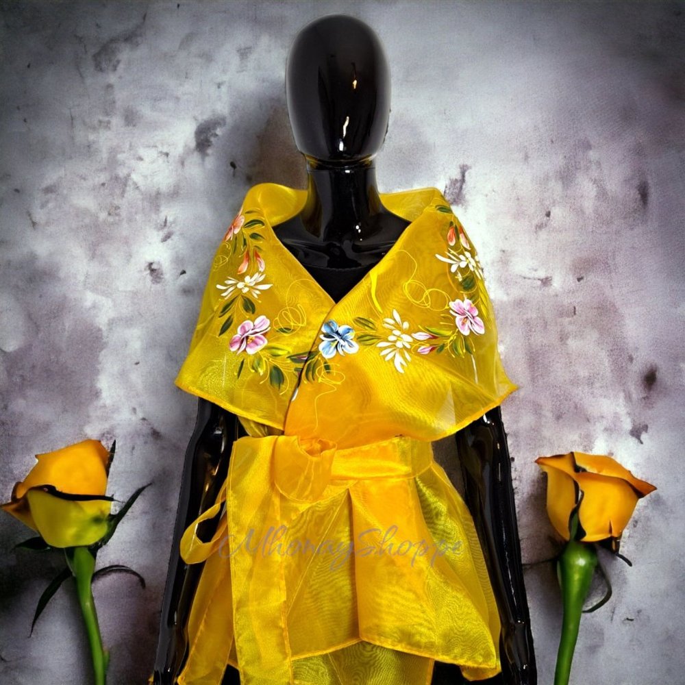 Gold-Modern Filipiniana Handpainted Wrap Around Alampay